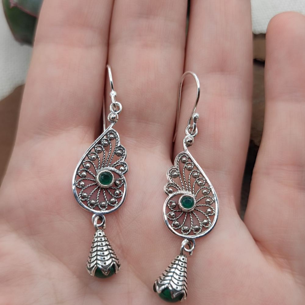 Orecchini in Argento 925 con Pietra di Malachite - BETEA