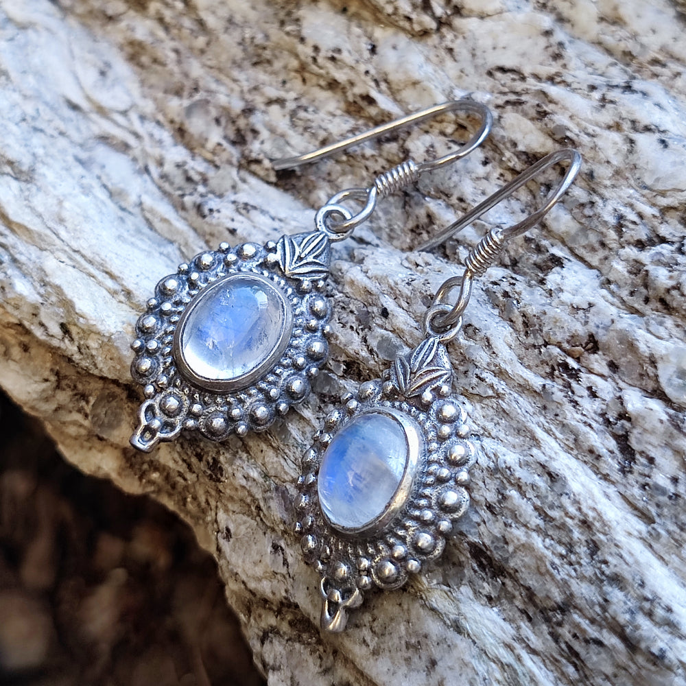 Orecchini etnici in argento 925 pietra di luna - KANPUR