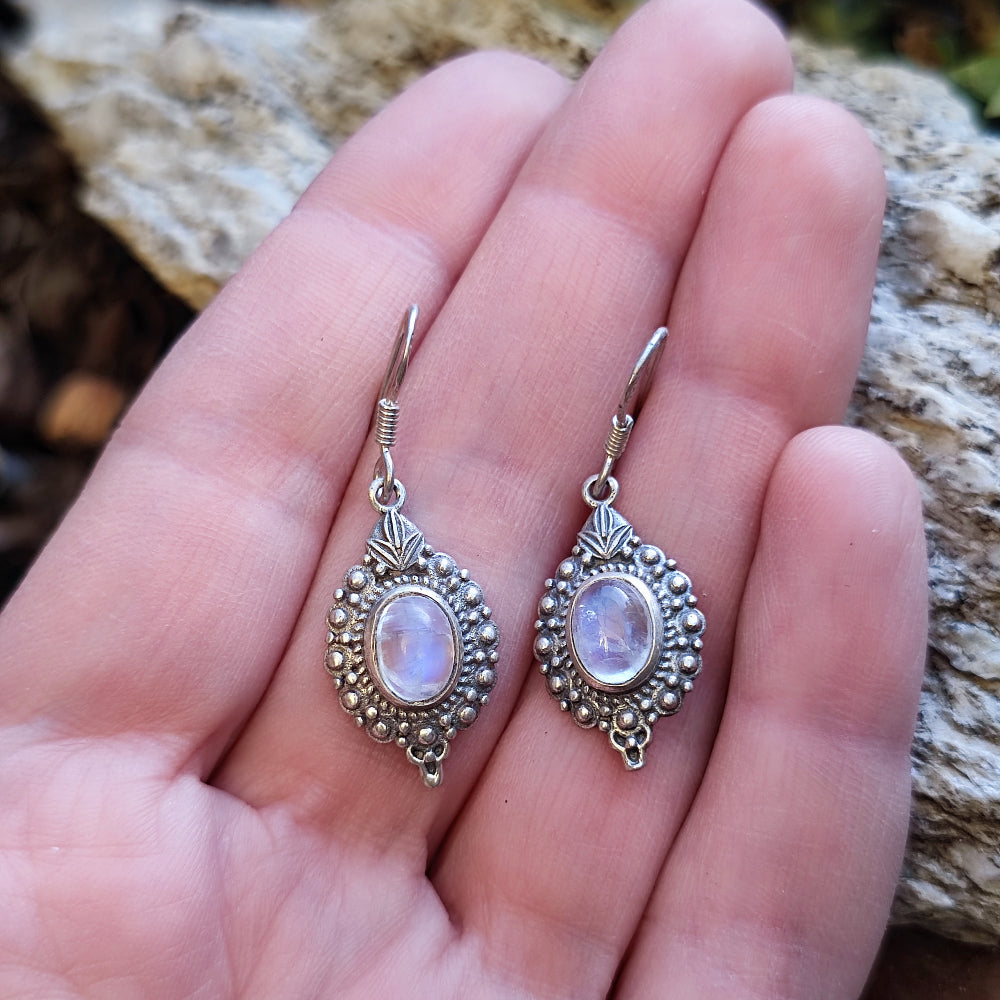 Orecchini etnici in argento 925 pietra di luna - KANPUR