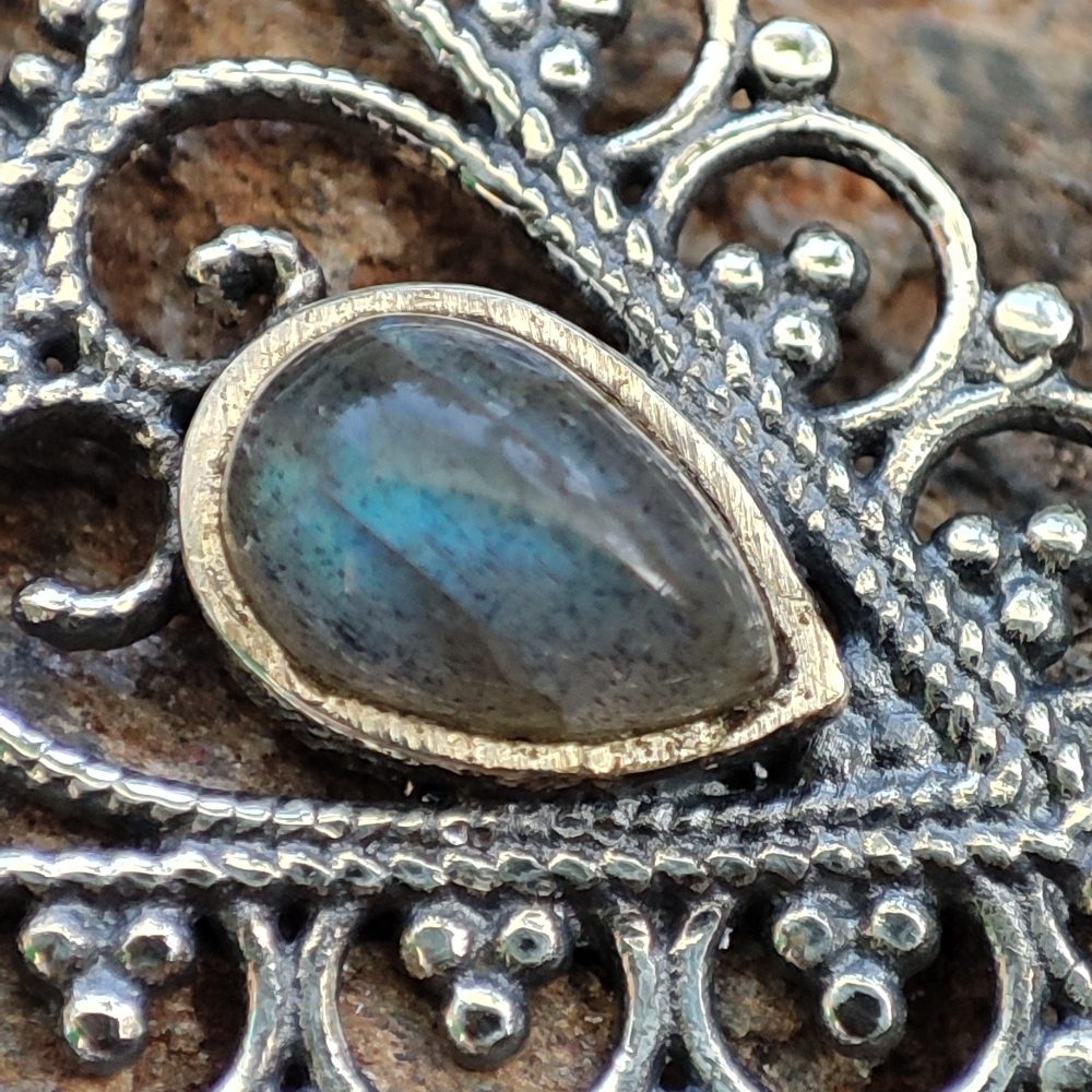 Orecchini etnici in argento 925 pietra - LAKHI
