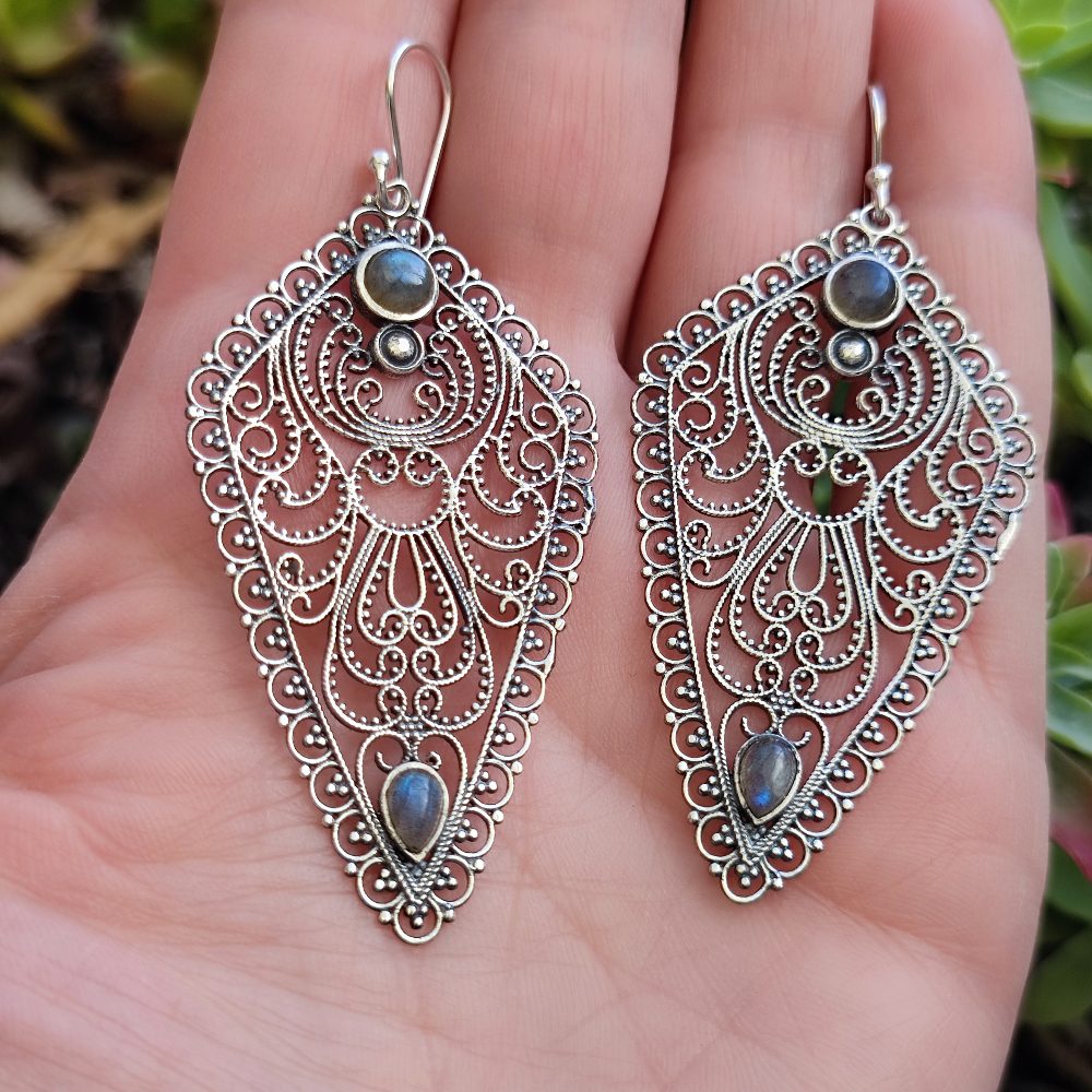 Orecchini etnici in argento 925 pietra - LAKHI