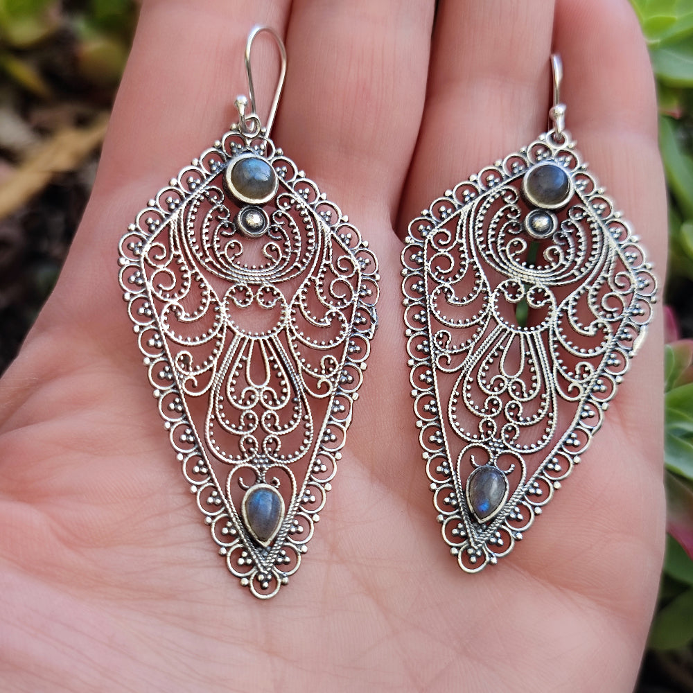 Orecchini etnici in argento 925 pietra - LAKHI