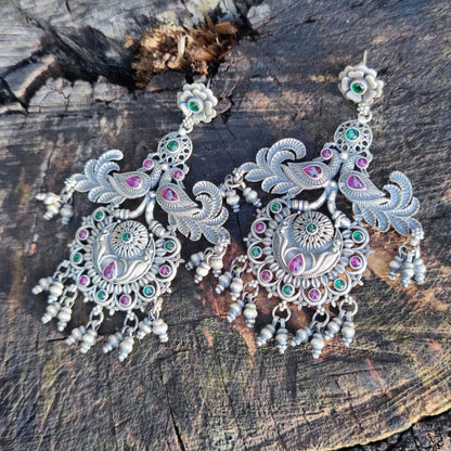 Orecchini etnici in argento 925 pietra - NEEM