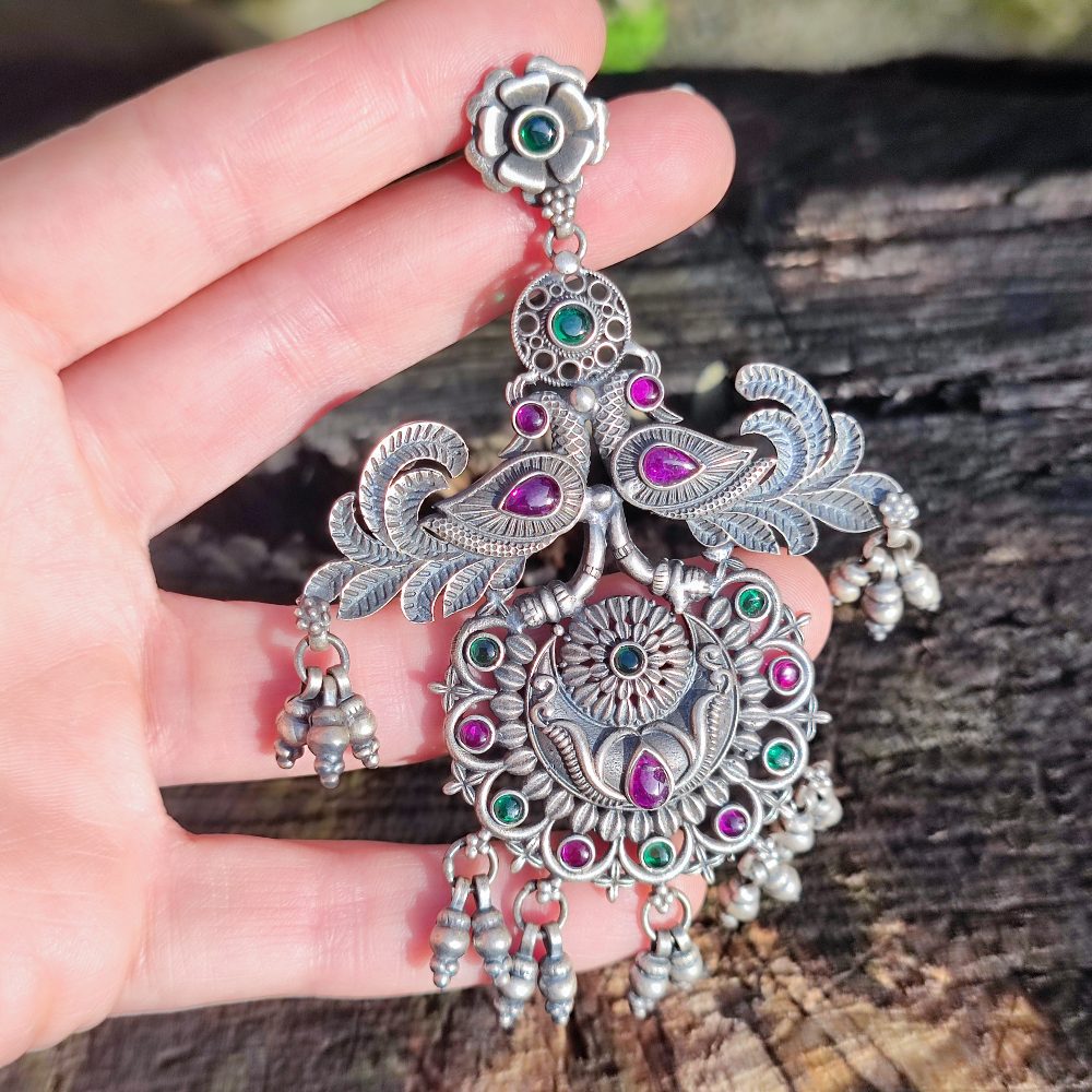 Orecchini etnici in argento 925 pietra - NEEM