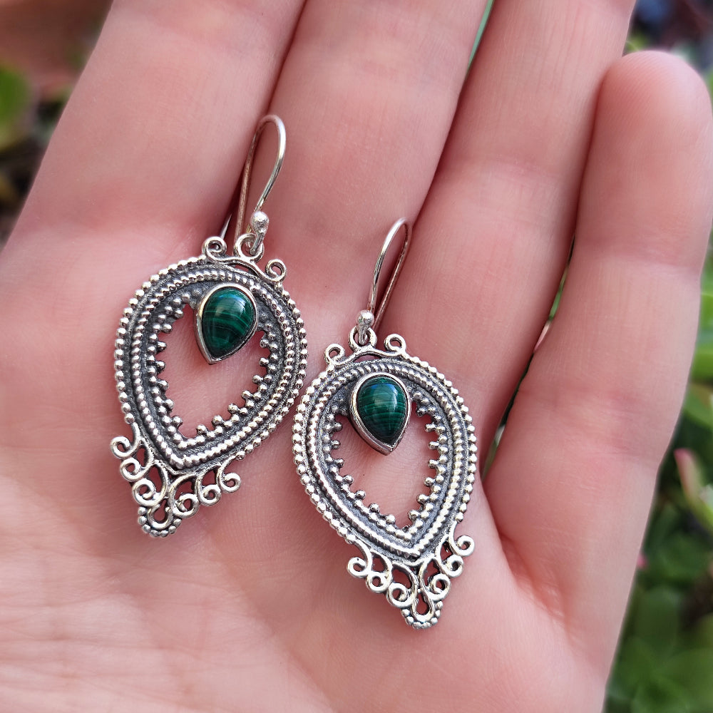 Orecchini etnici in argento 925 pietra - RUNIJA