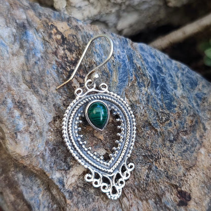 Orecchini etnici in argento 925 pietra - RUNIJA