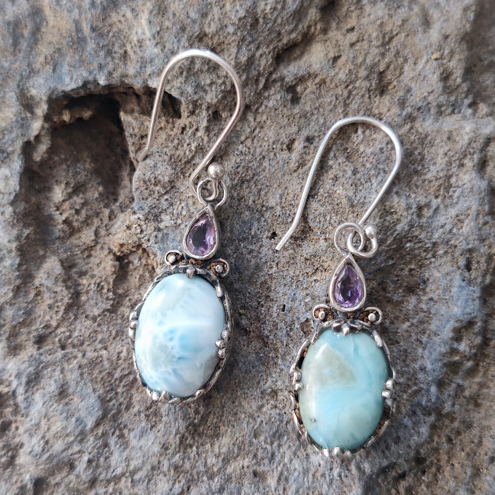 Orecchini etnici in argento 925 pietra - SAIFAI