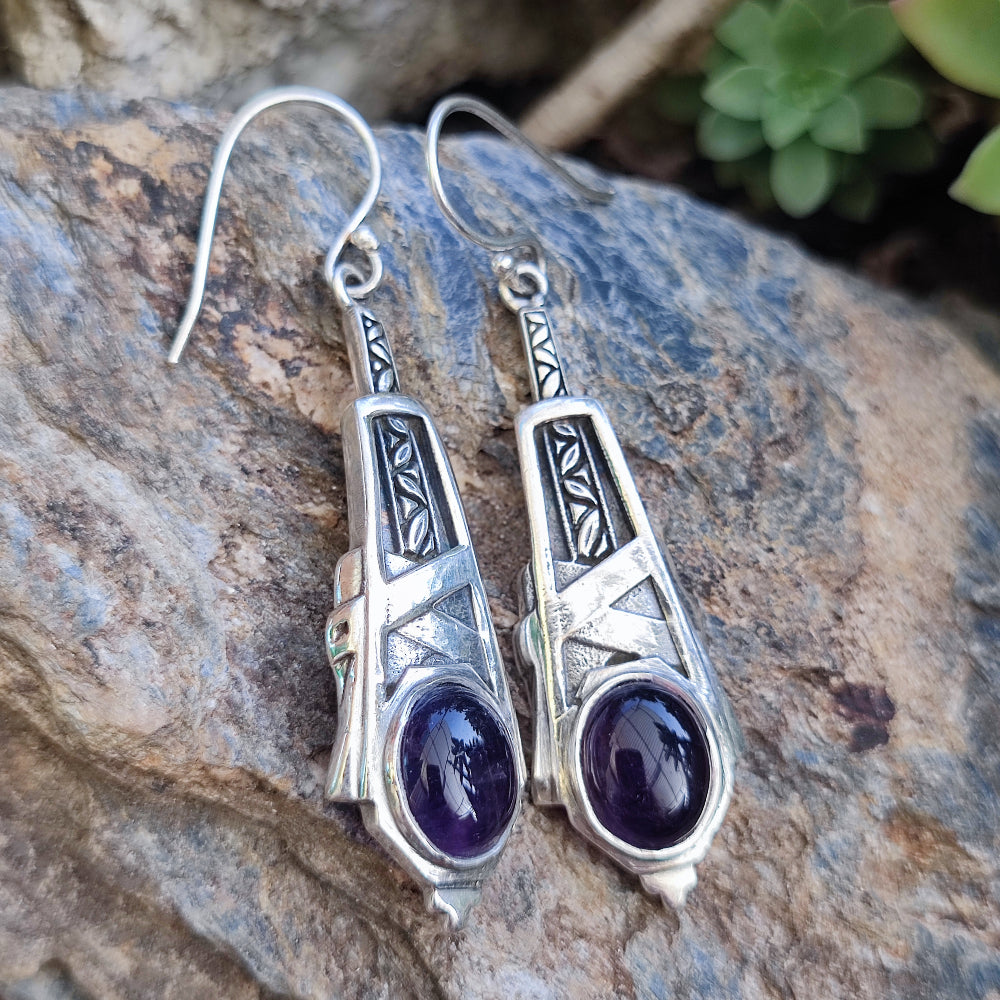 Orecchini etnici in argento 925 pietra - SAMGI