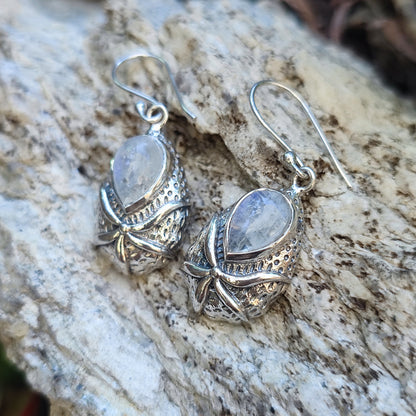 Orecchini etnici in argento 925 pietra di luna - SIDAGPUR