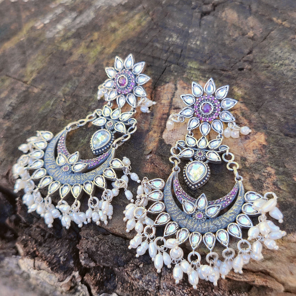 Orecchini etnici in argento 925 pietra - AJMAL