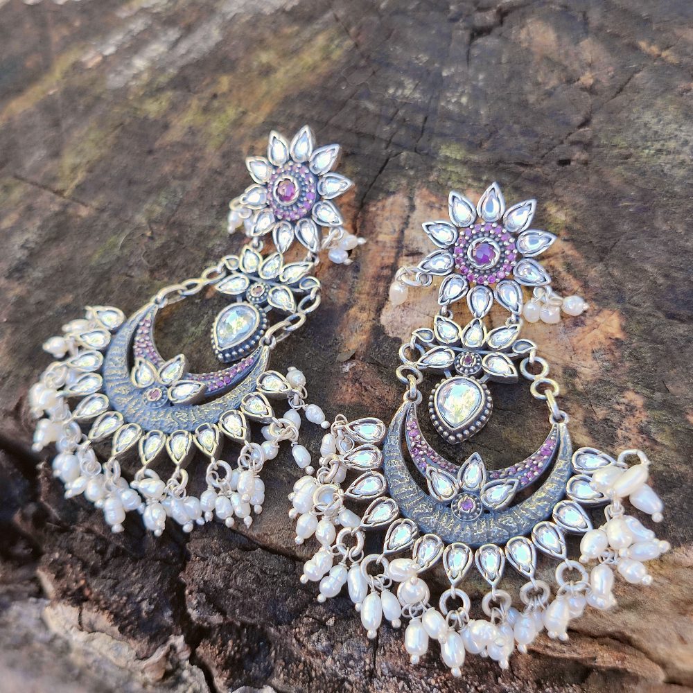 Orecchini etnici in argento 925 pietra - AJMAL