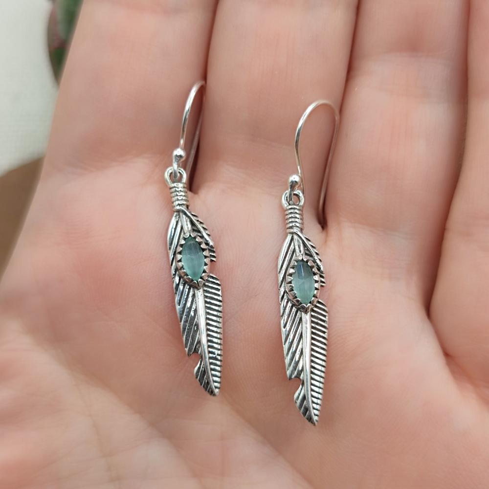 Orecchini in Argento piuma con pietra di calcedonio - FEZA