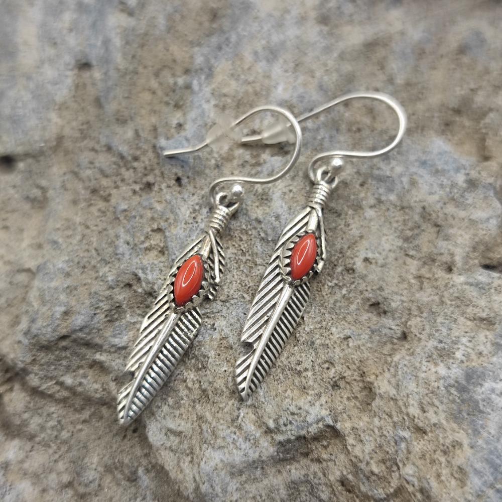 Orecchini in Argento piuma con corallo - FEZA