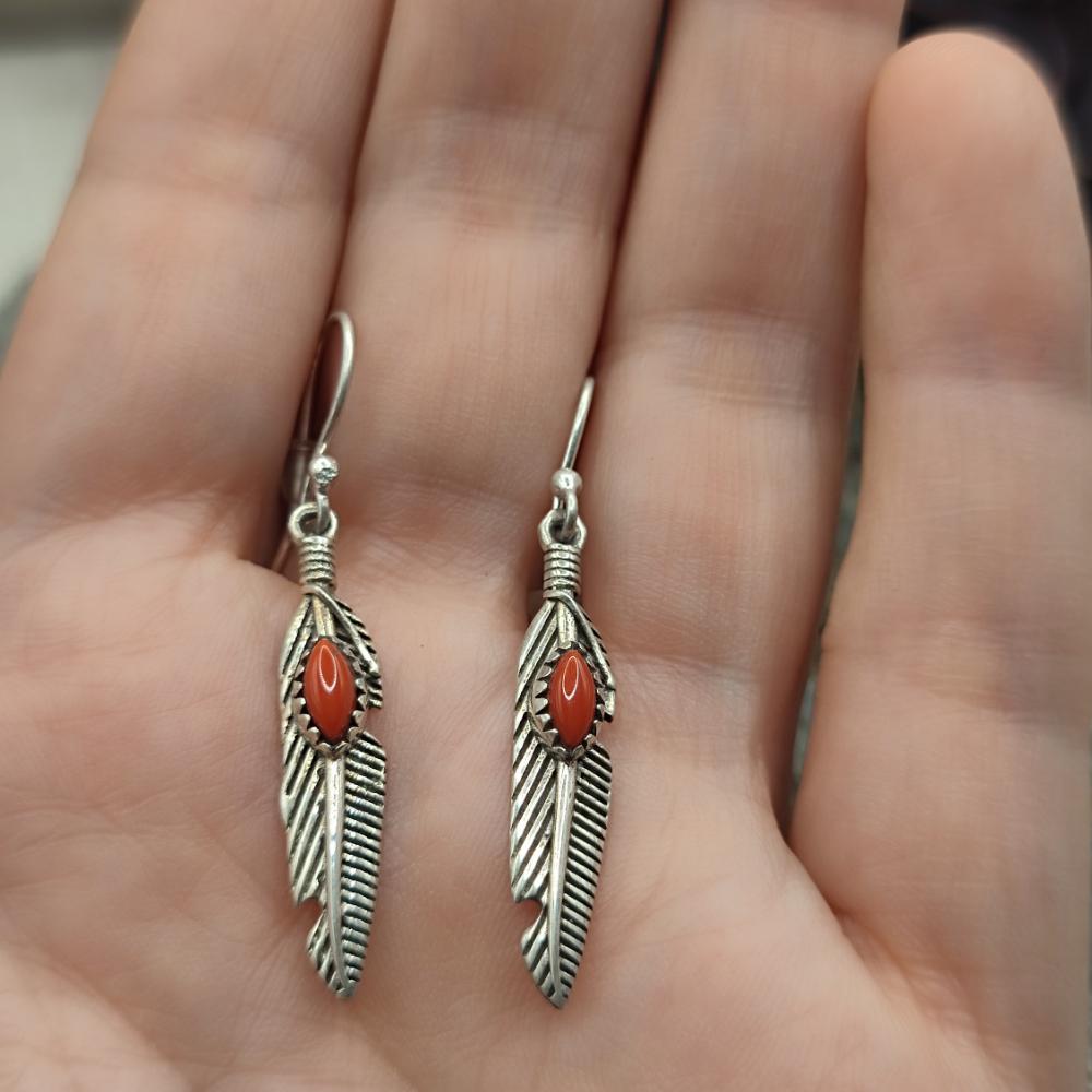 Orecchini in Argento piuma con corallo - FEZA
