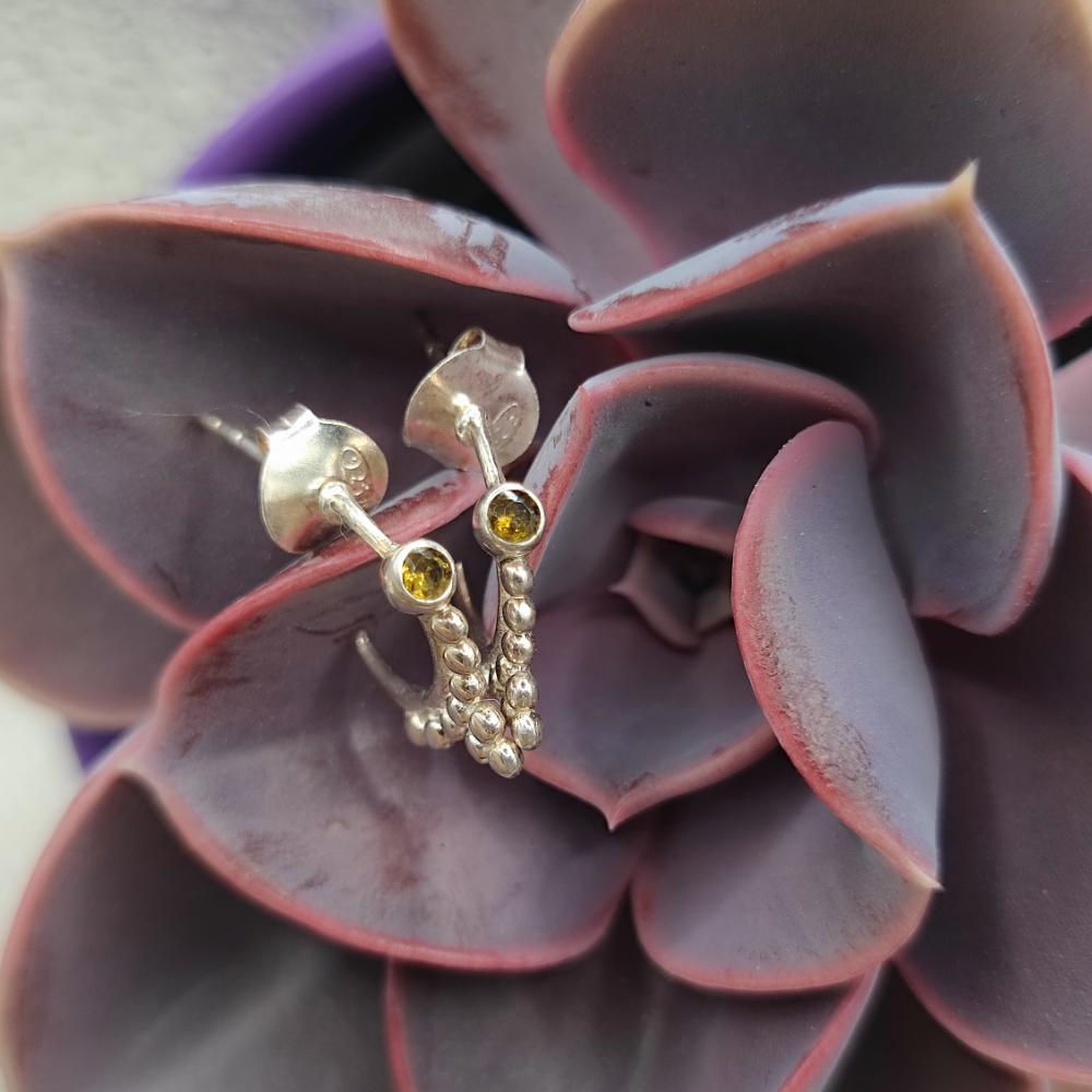 Orecchini etnici in argento dorato quarzo fumé - AARYA