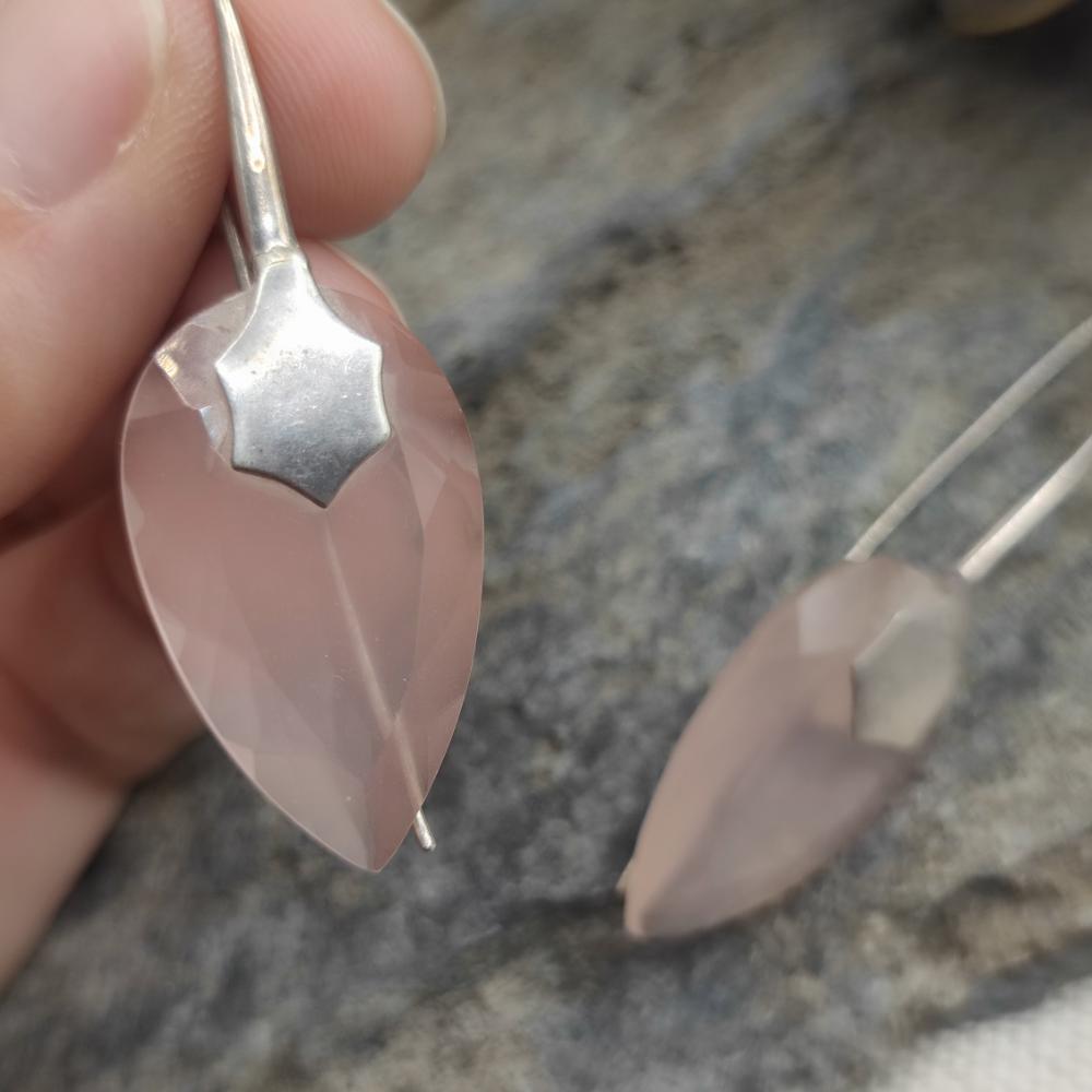 Orecchini artiginali argento 925 quarzo rosa - TACKT