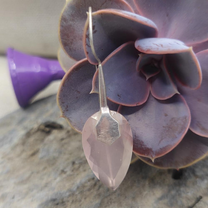 Orecchini artiginali argento 925 quarzo rosa - TACKT