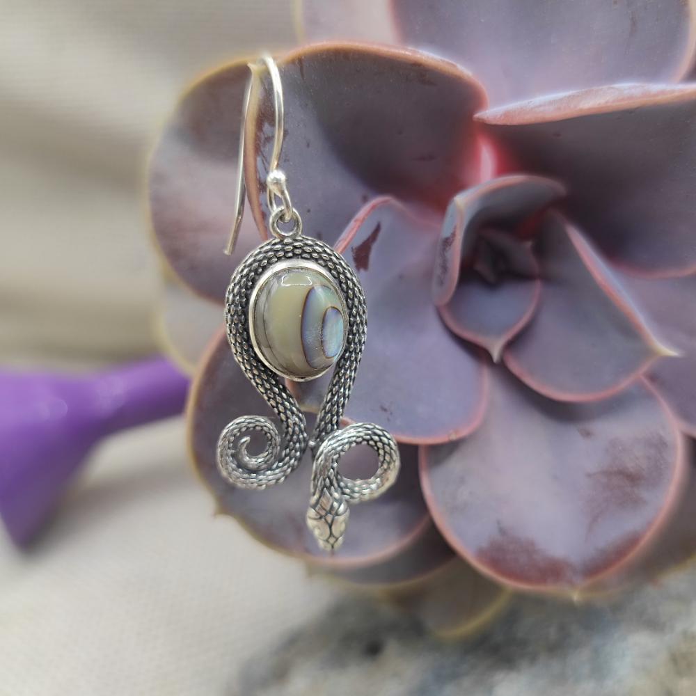 Orecchini serpenti in argento 925 madreperla - ANAND