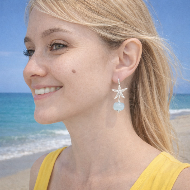 Orecchini in argento con stella e acquamarina - THALLA