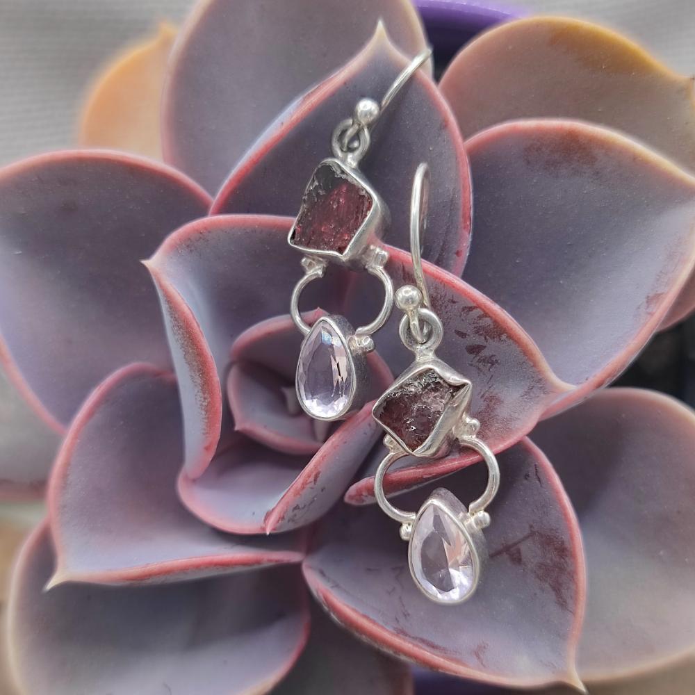 Orecchini in argento 925 con tormalina rosa - YAMINI