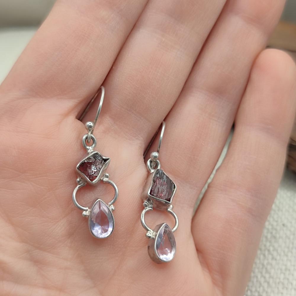 Orecchini in argento 925 con tormalina rosa - YAMINI