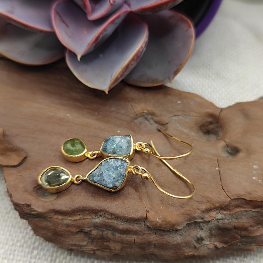 ORECCHINI in argento dorato con acquamarina - SONALI