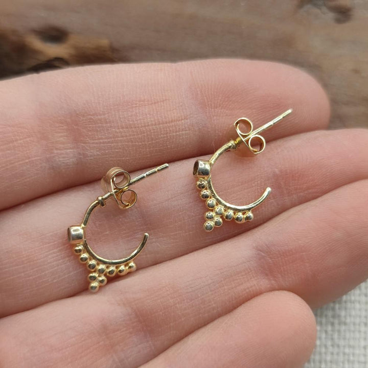 Orecchini etnici in argento dorato quarzo fumé - AARYA