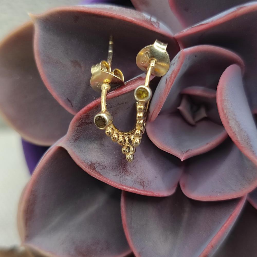 Orecchini etnici in argento dorato quarzo fumé - AARYA