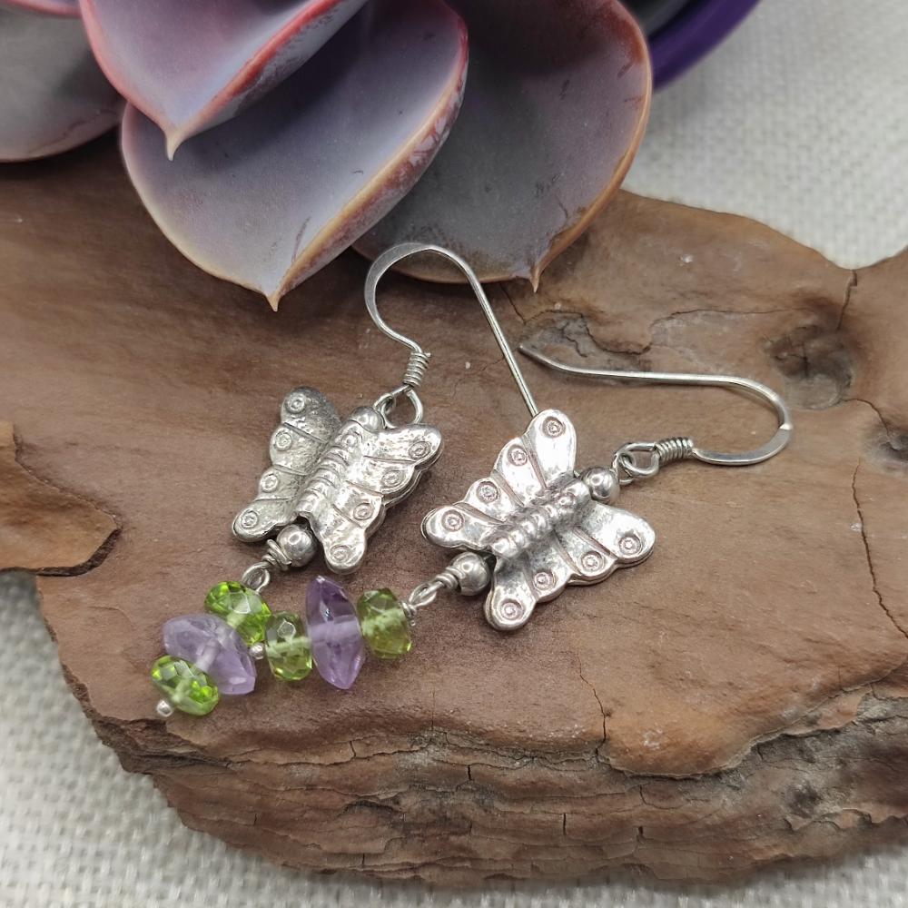 Orecchini in argento 925 farfalla e ametista - KALINDI