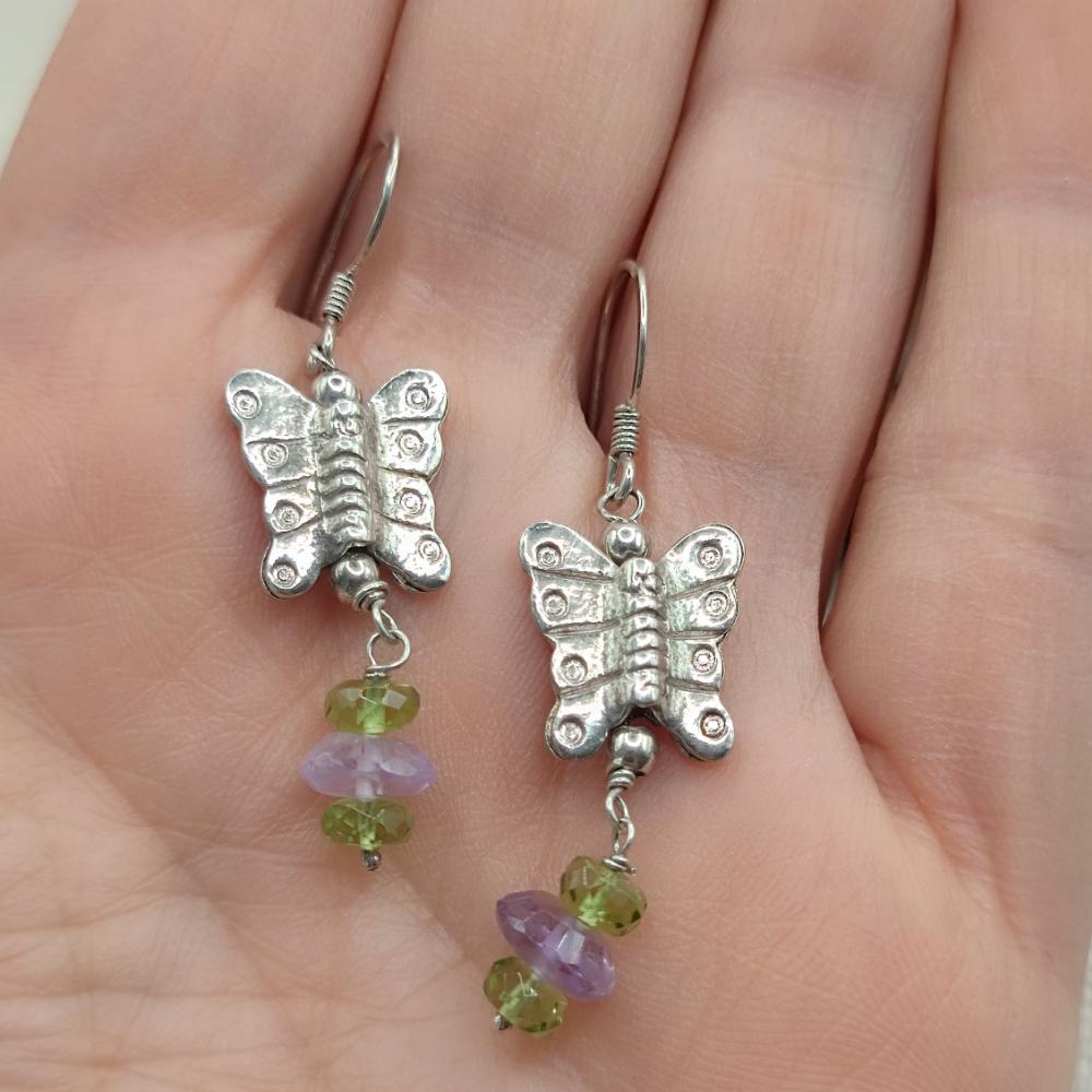 Orecchini in argento 925 farfalla e ametista - KALINDI