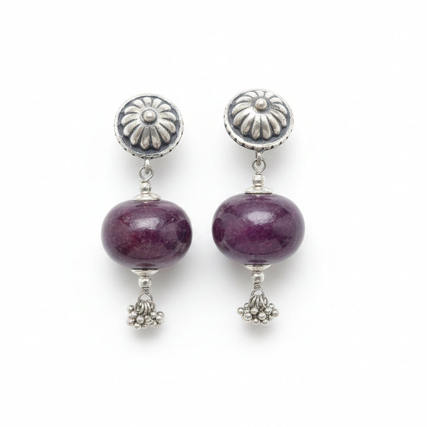 Orecchini artigianali in argento 925 radice di rubino - INDIRA