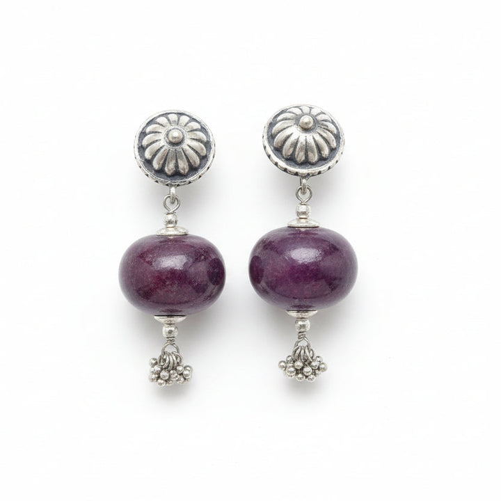 Orecchini artigianali in argento 925 radice di rubino - INDIRA