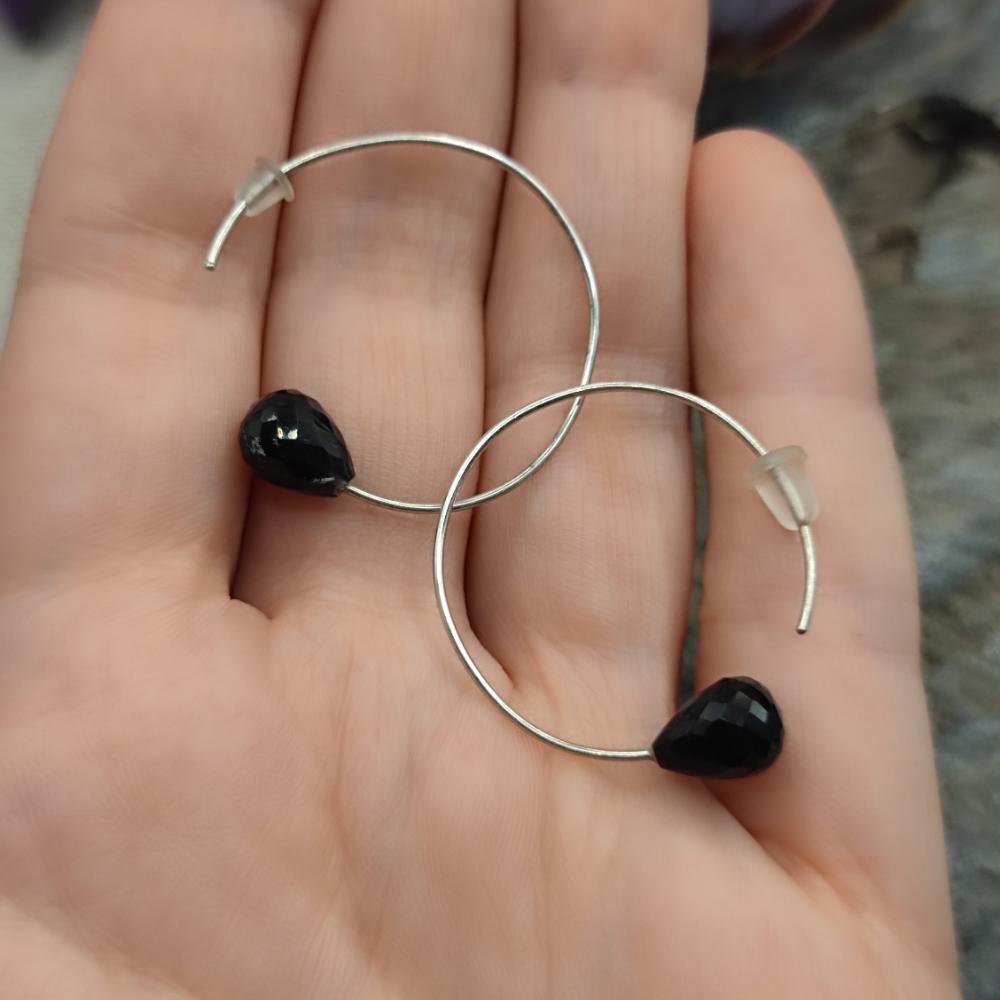 Orecchini a cerchio in argento 925 onice nero - SHUBAM
