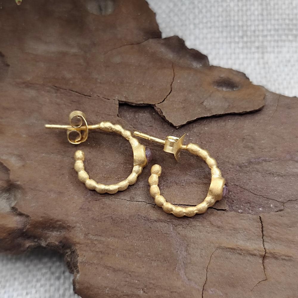 ORECCHINI cerchio in argento dorato con pietra - MIDNAPORE