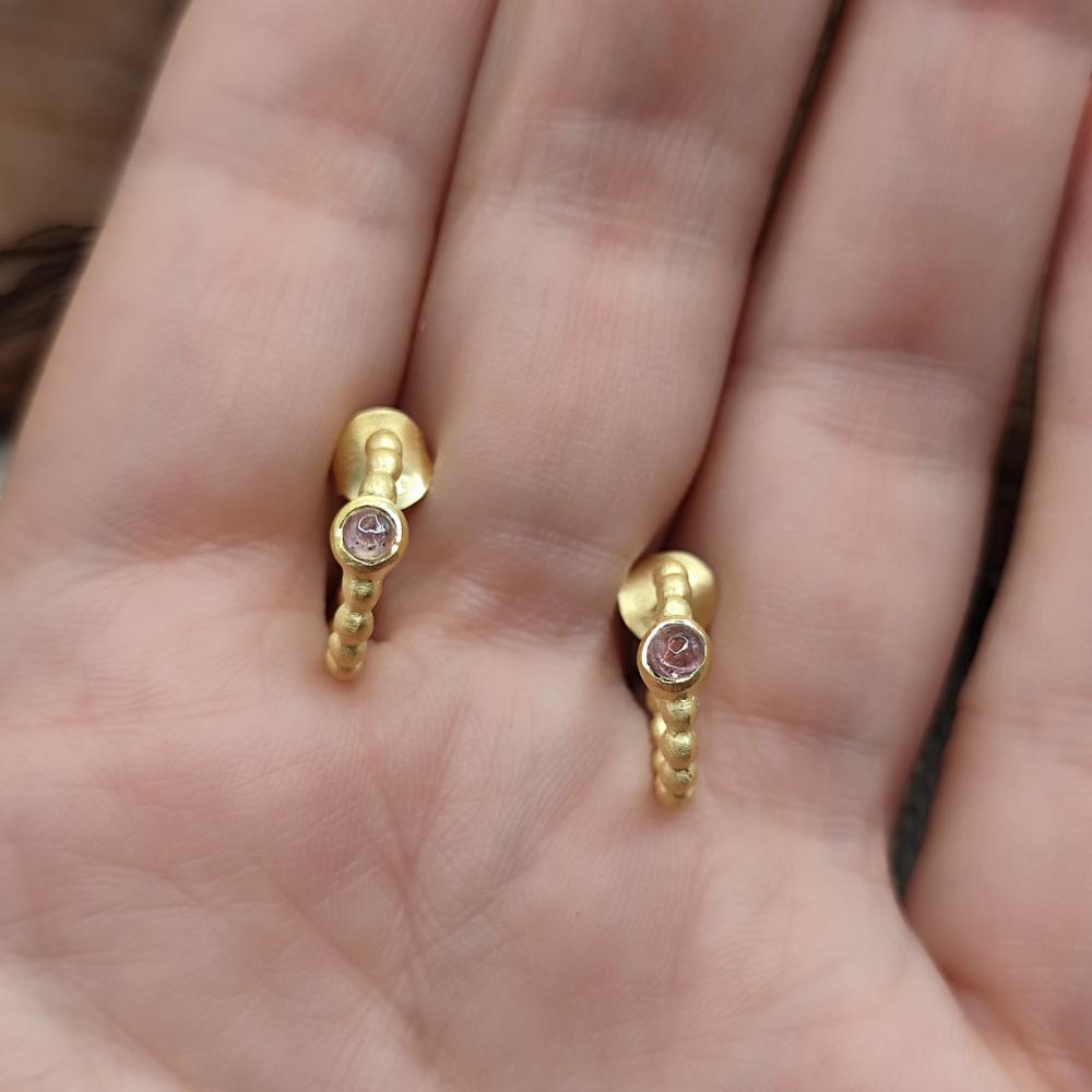 ORECCHINI cerchio in argento dorato con pietra - MIDNAPORE