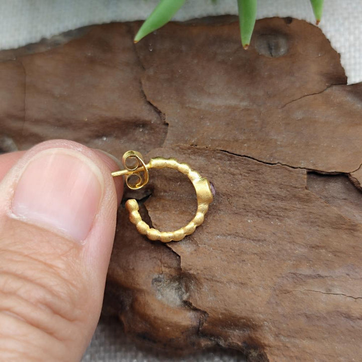 ORECCHINI cerchio in argento dorato con pietra - MIDNAPORE