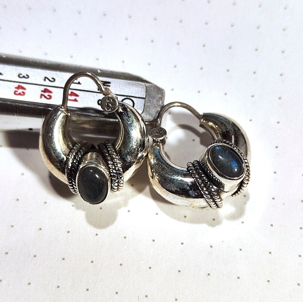 ORECCHINI a cerchio in argento 925 con pietra - DONGA – labradorite