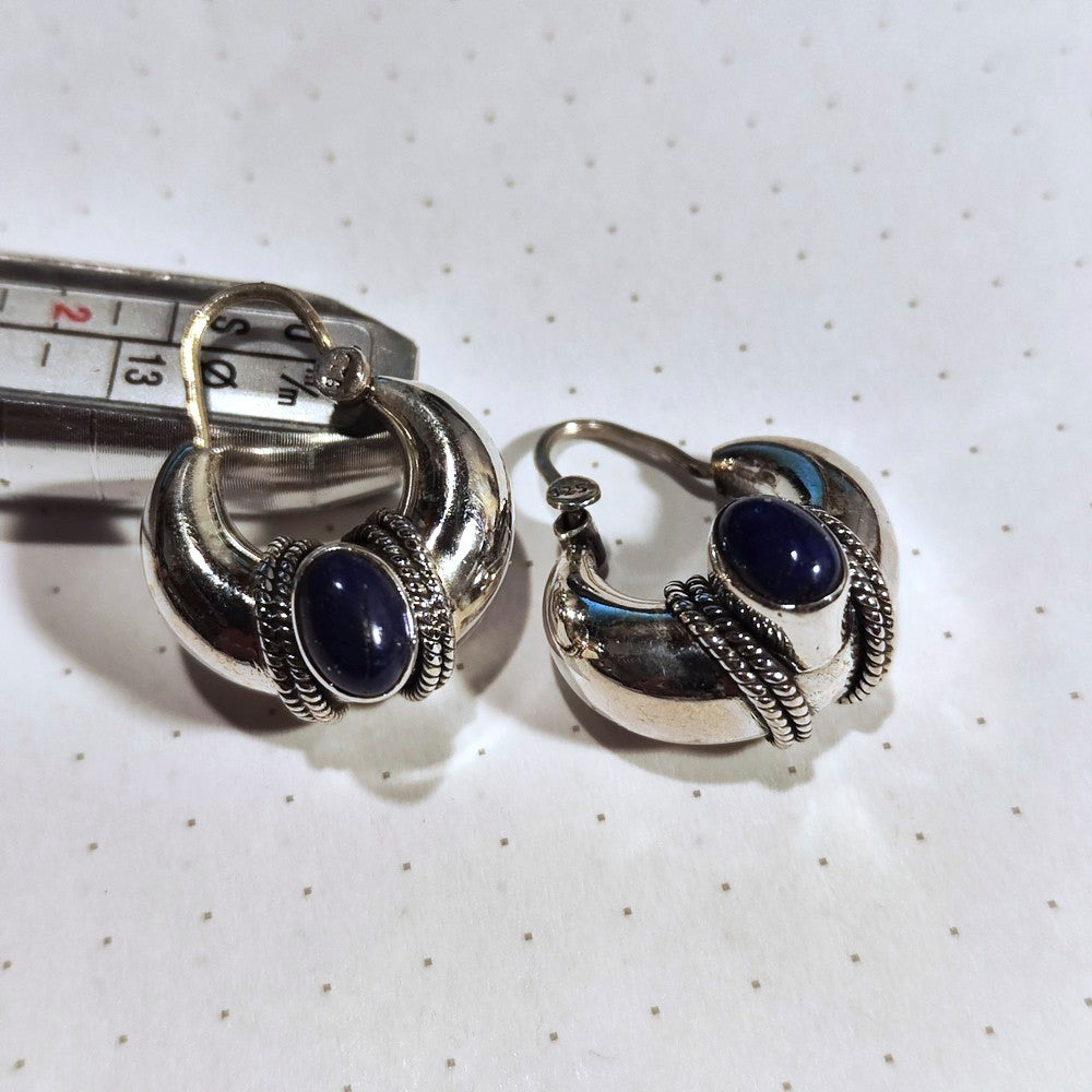 ALTHUM Orecchini A Cerchio In Argento 925 Con Gemma Nera - 20mm
