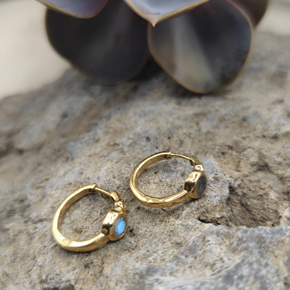ORECCHINI in ottone a cerchio con labradorite - JYOTARA