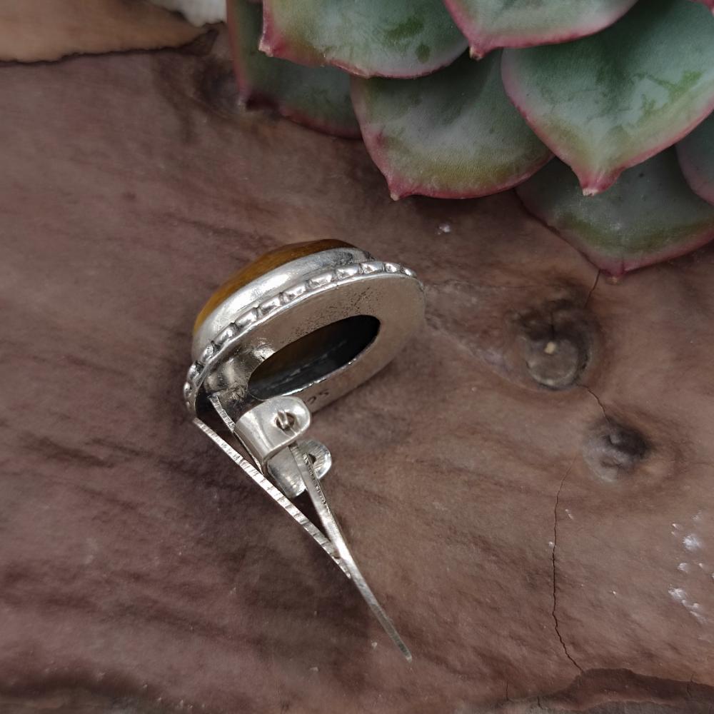 Orecchini clip in argento 925 con occhio di tigre - JHELUM