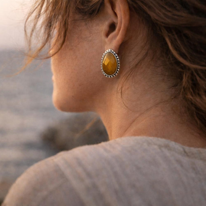 Orecchini clip in argento 925 con occhio di tigre - JHELUM