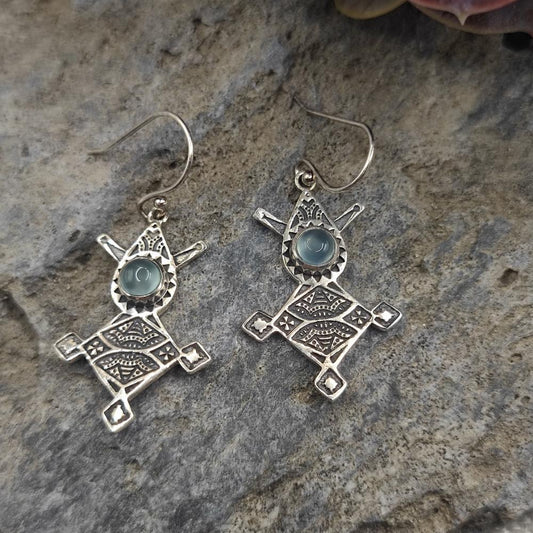 Orecchini etnici in argento 925 calcedonio - BHAWANI