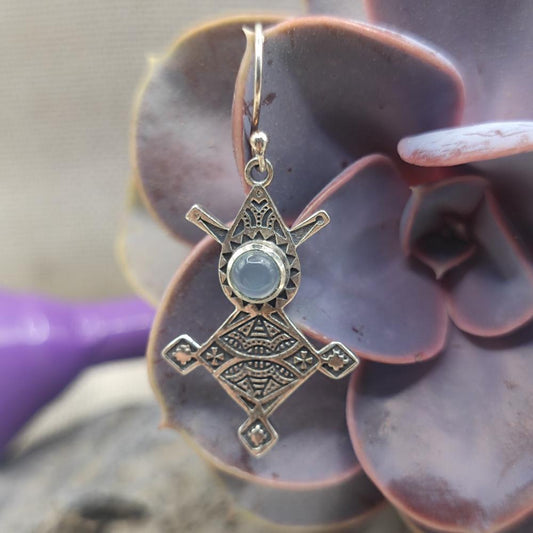 Orecchini etnici in argento 925 calcedonio - BHAWANI