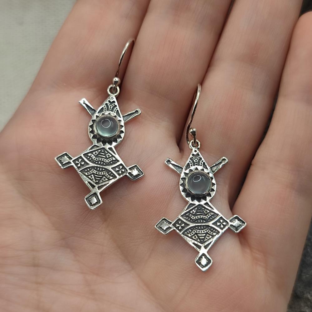 Orecchini etnici in argento 925 calcedonio - BHAWANI