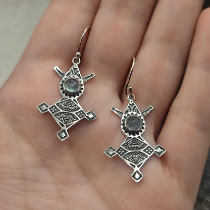 Orecchini etnici in argento 925 calcedonio - BHAWANI