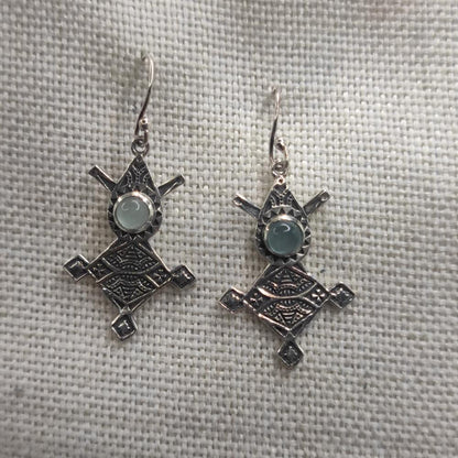 Orecchini etnici in argento 925 calcedonio - BHAWANI