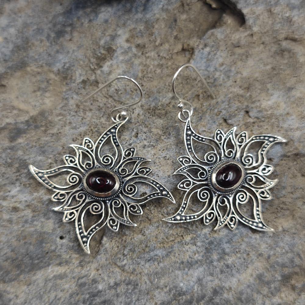Orecchini etnici in argento 925 granato - SAHDEV