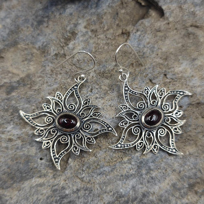 Orecchini etnici in argento 925 granato - SAHDEV