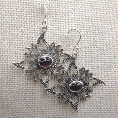 Orecchini etnici in argento 925 granato - SAHDEV