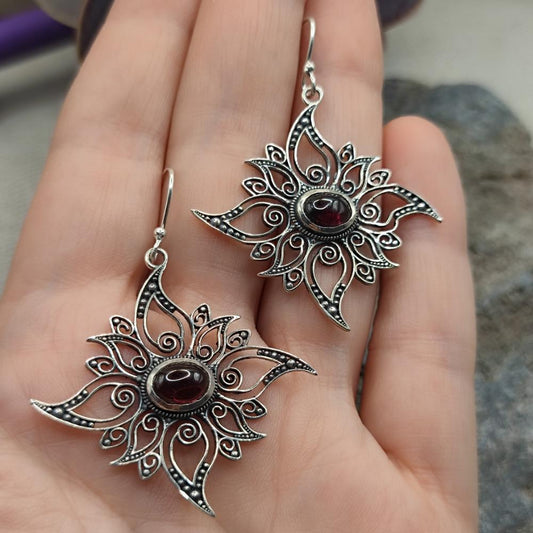 Orecchini etnici in argento 925 granato - SAHDEV